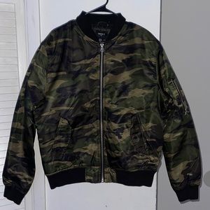 Camo printed nylon bomber jacket
